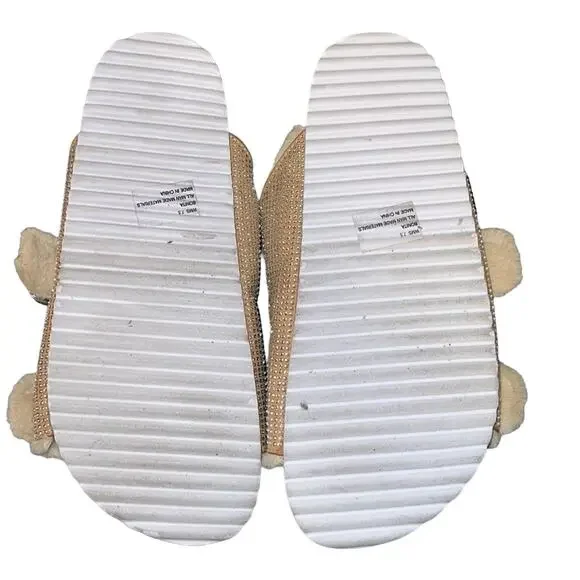 DV Dolce Vita Women's Bonita Fuzzy Fur Shimmer Slide Sandals Beige Size 7.5 NWOB - Picture 2 of 4